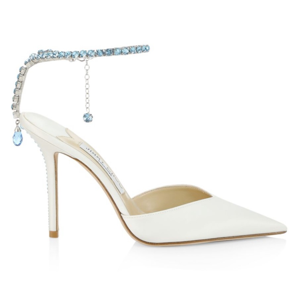 Jimmy Choo Saeda 100MM Crystal-Embellished Satin Pumps Size 7